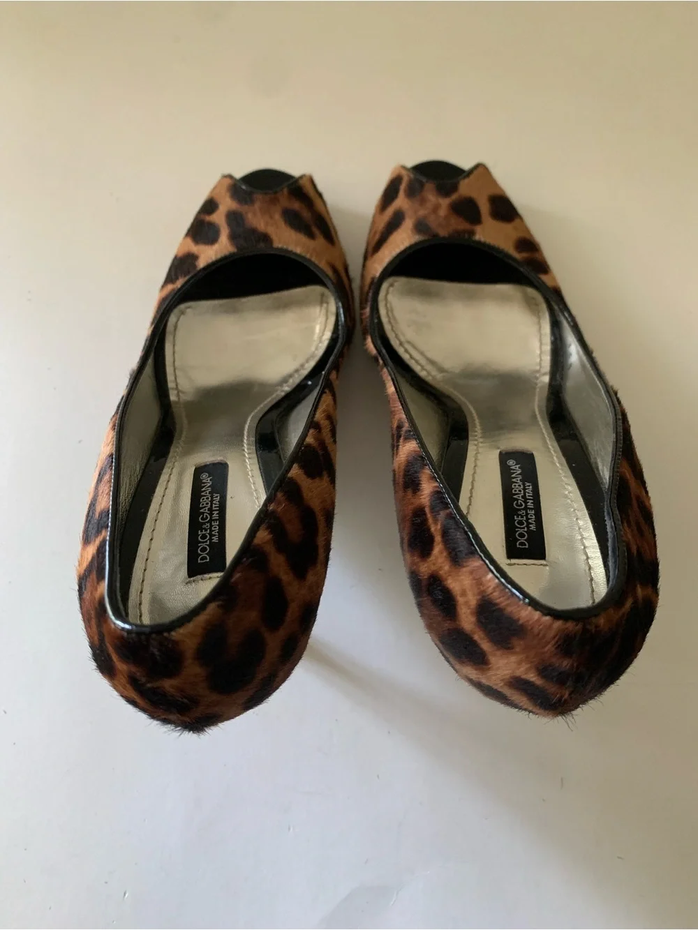 Dolce & Gabbana Calf Hair Leopard Print Peep-Toe Heels, Brown Tan Black, 36.5